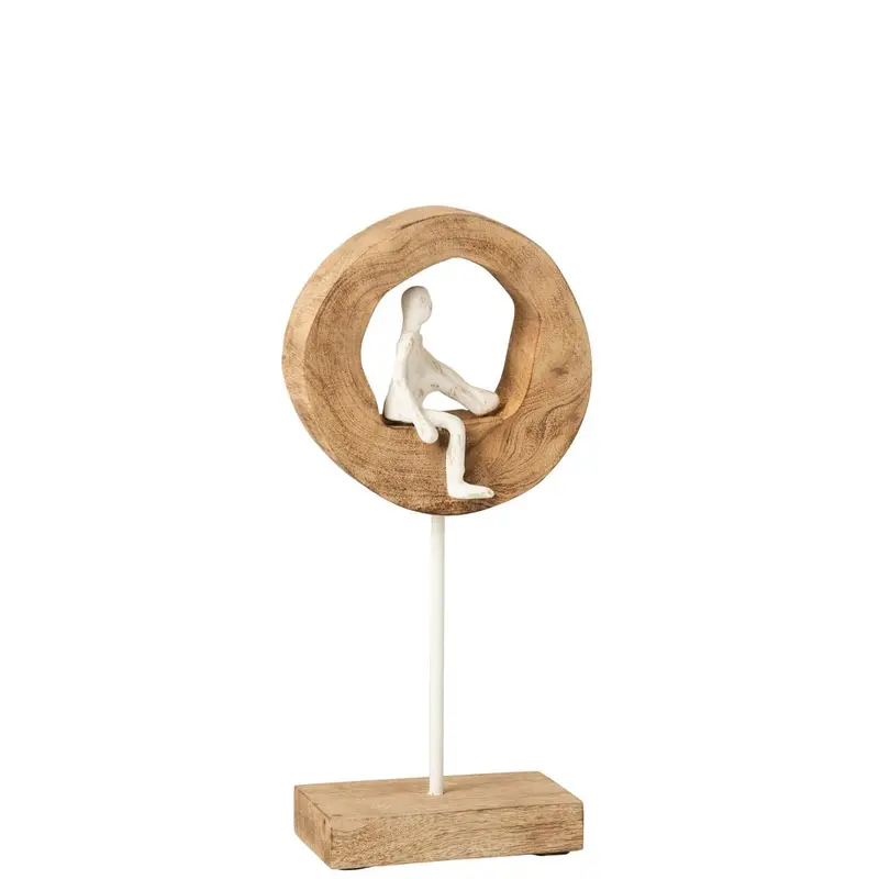 Figuur Denker Ring Laag Mangohout/Aluminium Naturel/Wit