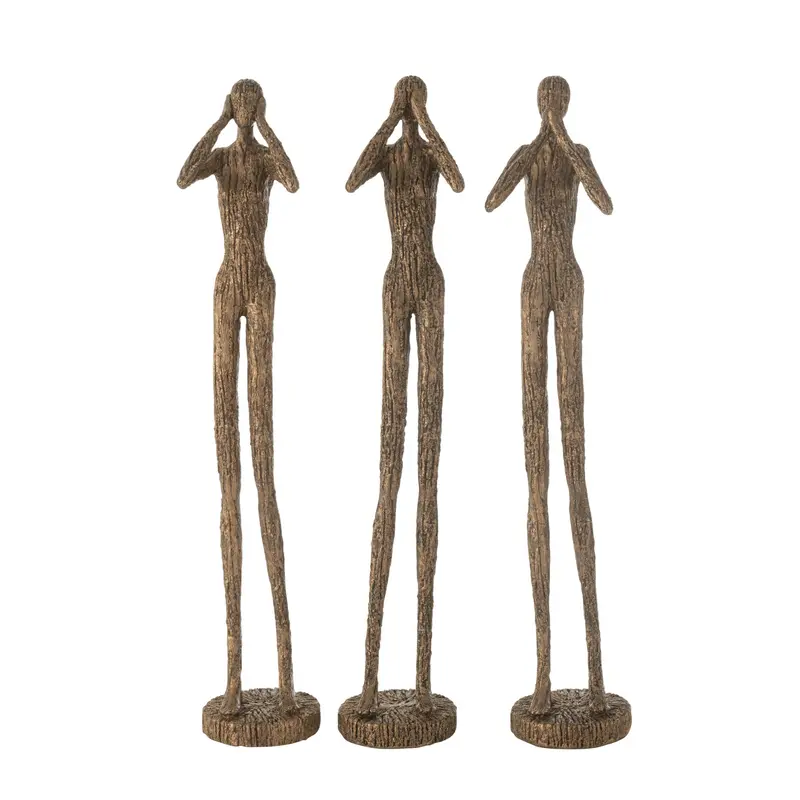 Figuur Horen/Zien/Zwijgen Resine Bruin/Goud Set Van 3 J-Line