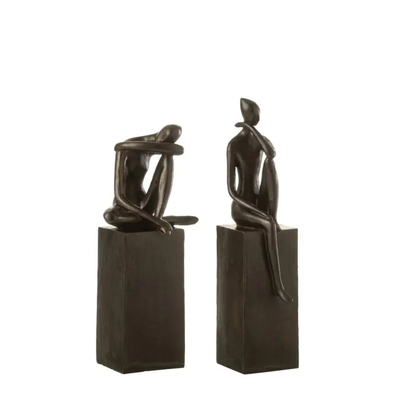 Figuur Op Sokkel Poly Donkerbruin Set van 2