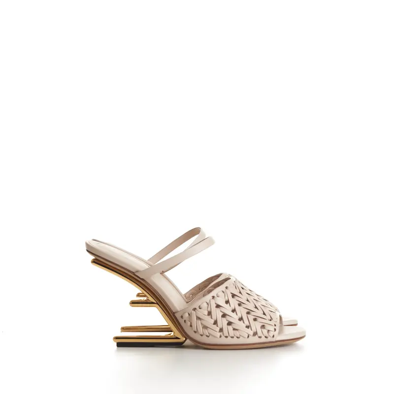 First Pale Pink Leather High-heeled Sandals