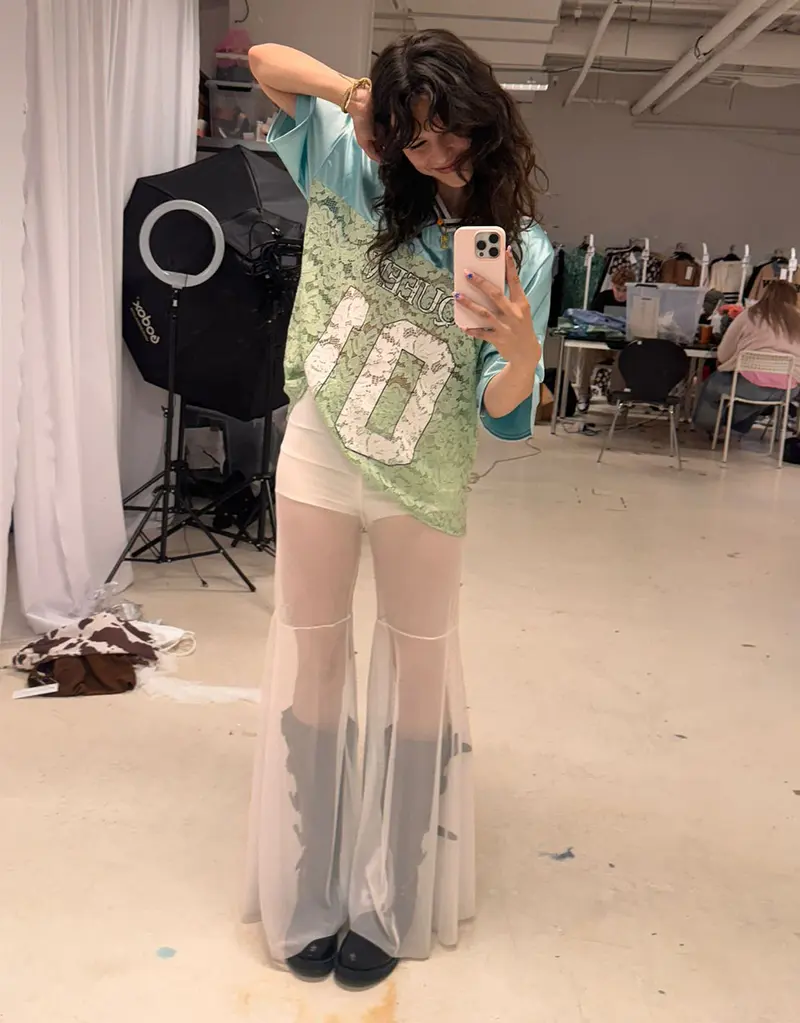 Flared flowy mesh trousers