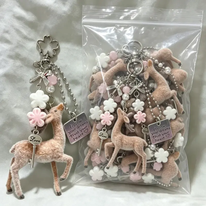 Flocked Deer Coquette Clip-On Charm Keychain