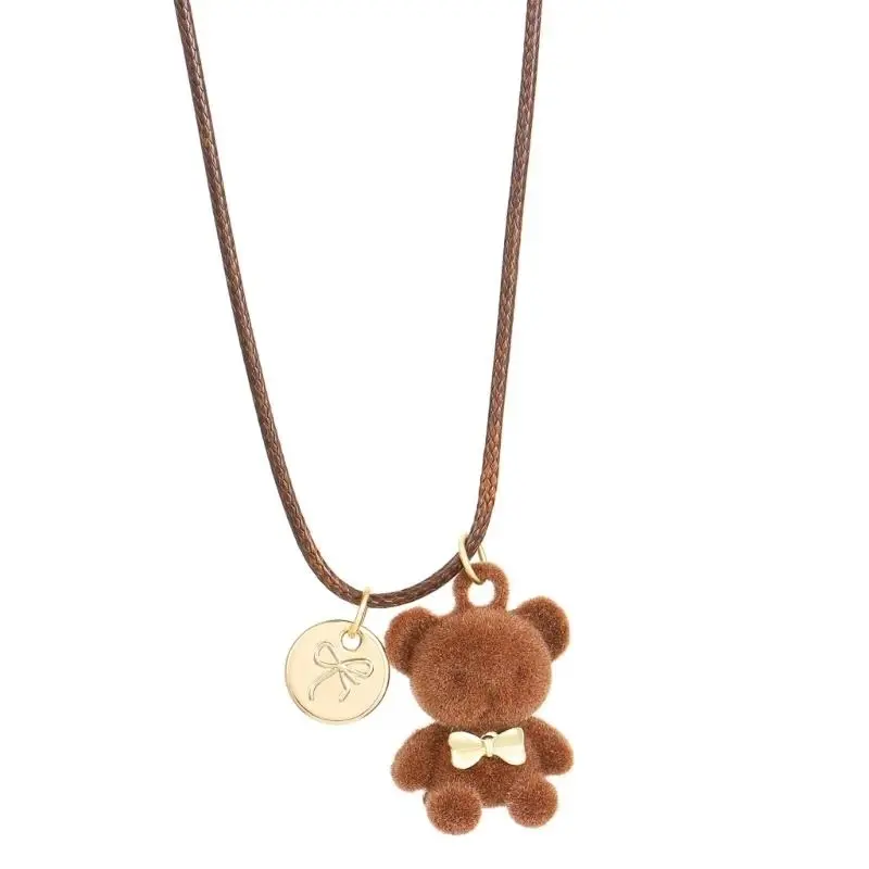 Flocked Teddy Bear Charm Necklace
