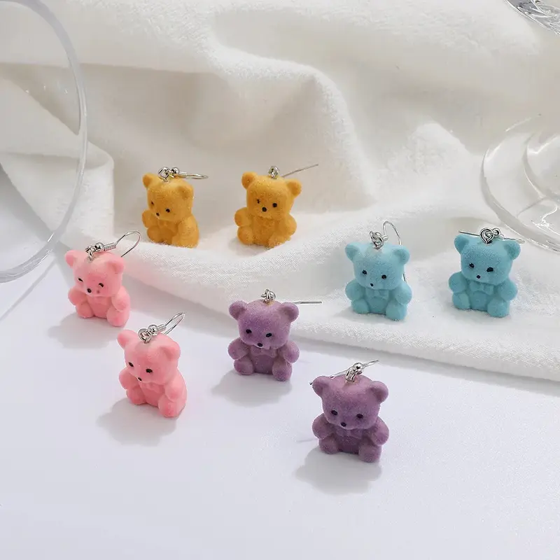 Flocked Teddy Bear Earrings