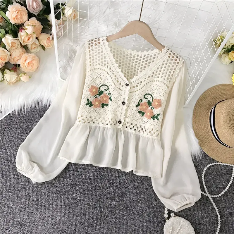 Floral Embroidery Peasant Blouse (2 Colours)