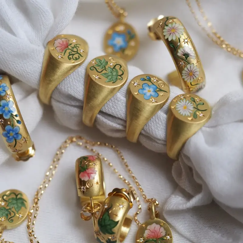 Flower Seal Matching Ring and Necklace Set (4 Designs)