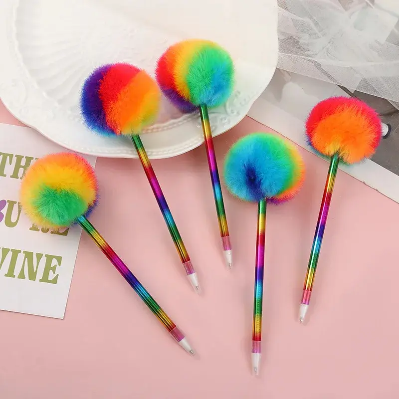 Fluffy Pom Pom Rainbow Pen