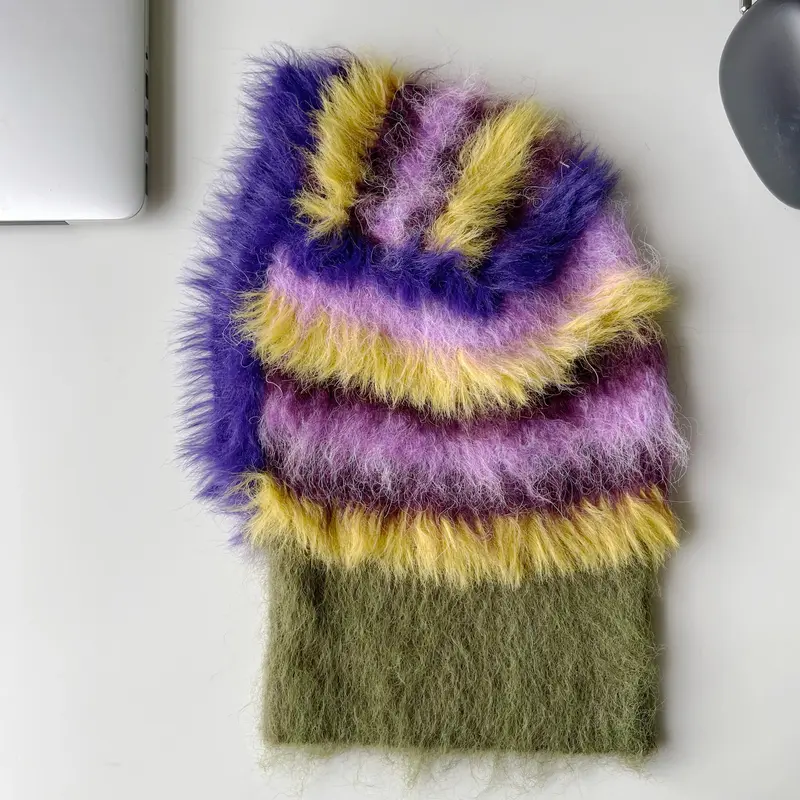 Fluffy Striped Balaclava Hat (4 Colours)