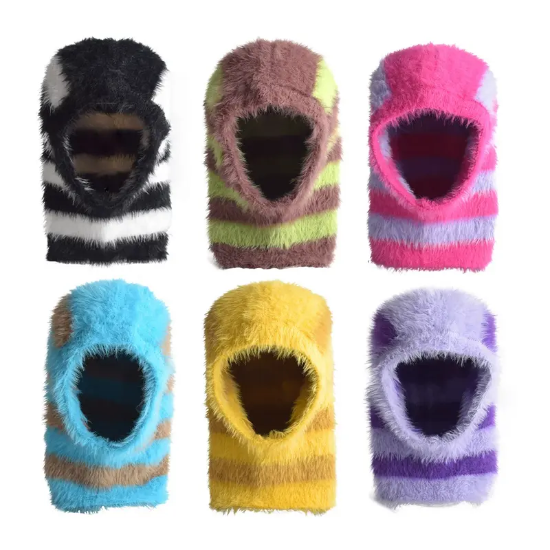 Fluffy Striped Balaclava Hat (6 Colours)