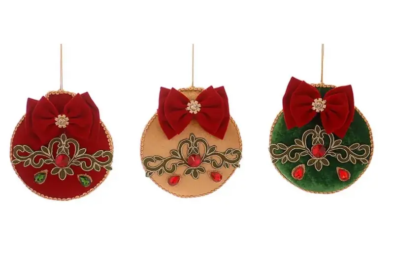 Fluwelen Kersthangers – Set van 3 – Rood/Groen/Goud