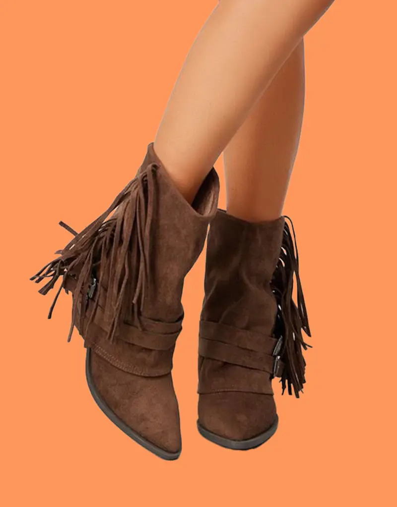 Fold over fringe detail boots