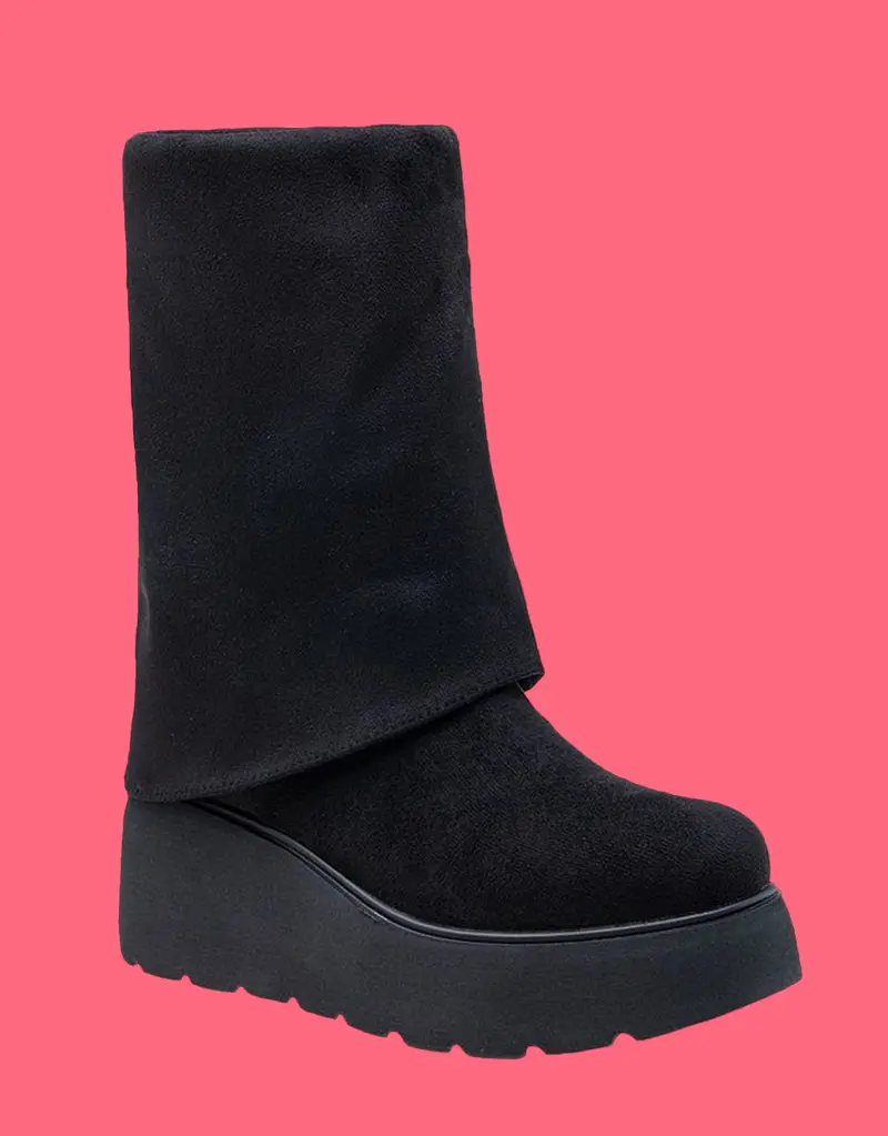 Fold over wedge heel boots