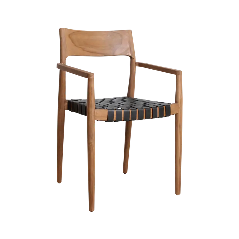 Freya Eetkamerstoel met Armleuning Leer Zwart Set van 2 Raw Materials