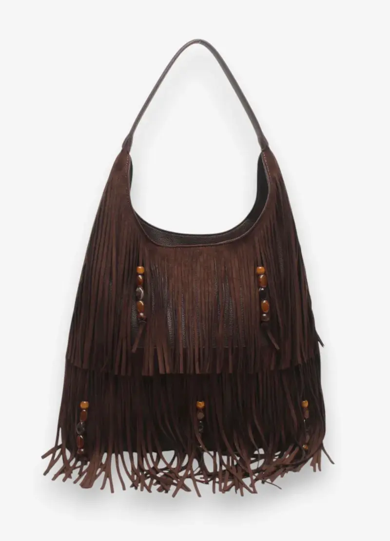 Fringe tas suede bruin
