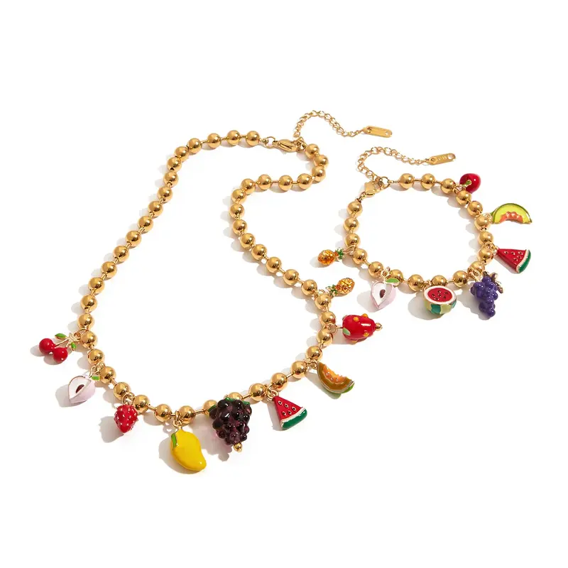 Fruit Charm necklace and Bracelet Set