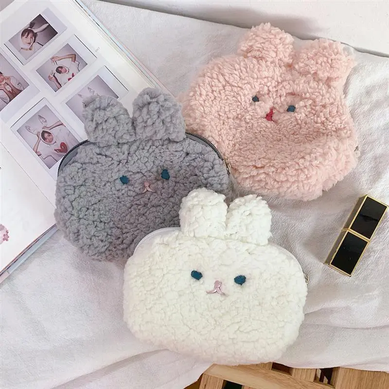 Funny Bunny Teddy Fur Zipper Pouch (3 Colours)
