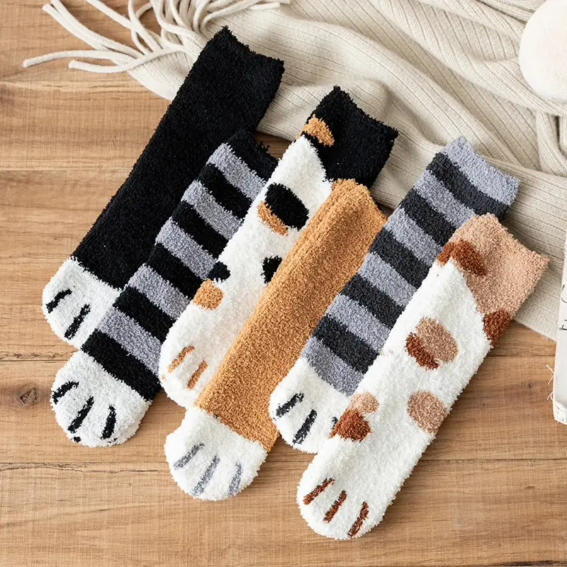 Fuzzy Cat Paw Crew Socks (6 Colours)