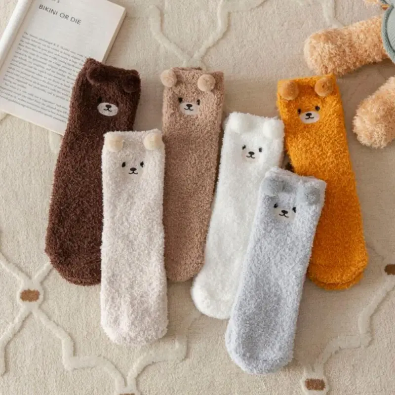 Fuzzy Teddy Bear Crew Socks (6 Colours)