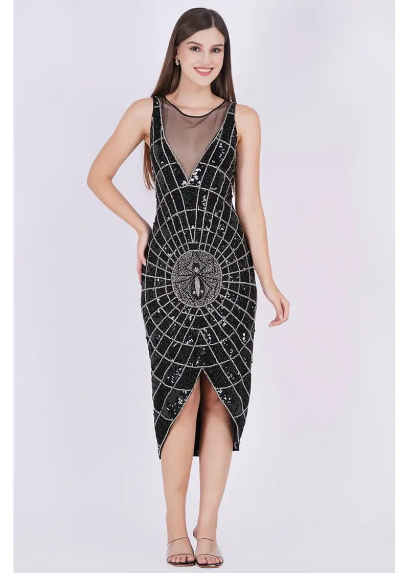 Gatsbylady Spiderweb 20's Flapper Dress Black