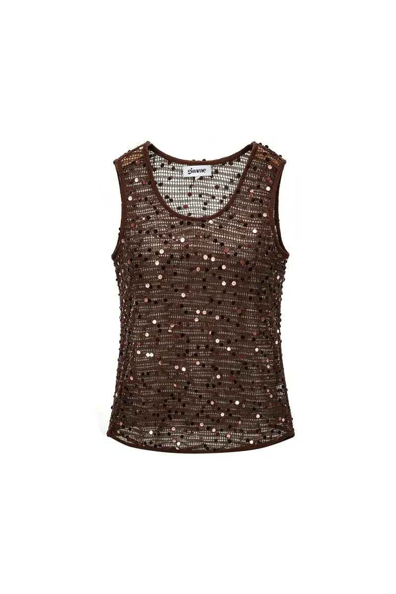 Gehaakte strand top - Bruin met glitter detail