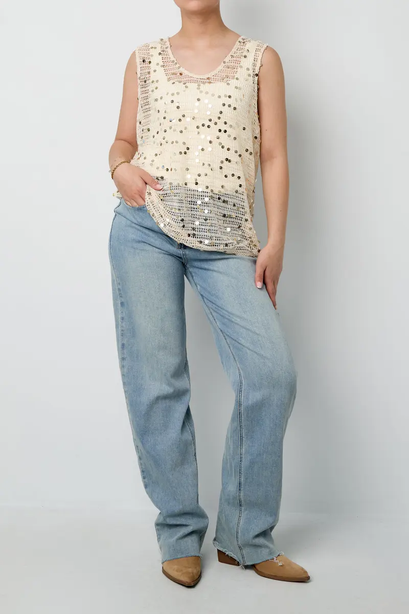 Gehaakte strand top - Creme met glitter detail