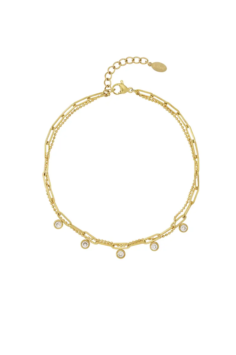 Gelaagd Enkelbandje met Strass Steentjes – Glamour aan je Enkel ✨ Gold