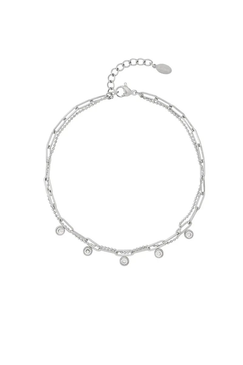 Gelaagd Enkelbandje met Strass Steentjes – Glamour aan je Enkel ✨ Zilver