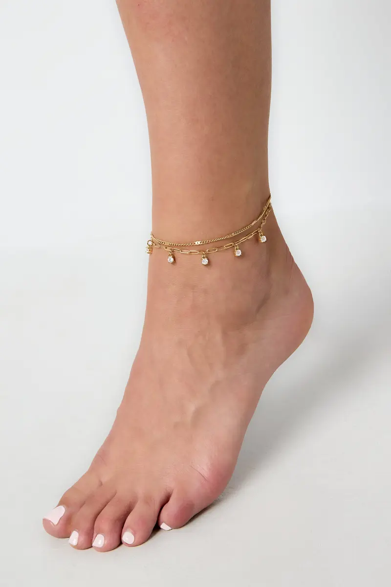 Gelaagd Enkelbandje met Strass Steentjes – Glamour aan je Enkel ✨