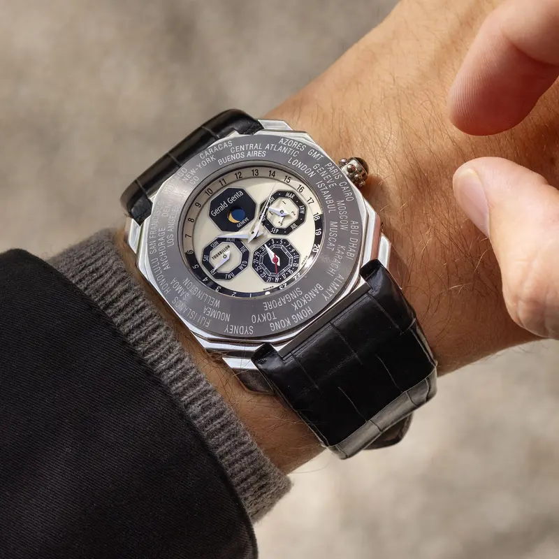 Gérald Genta Octo Perpetual Calendar Moonphase World-time GMT Tourbillon in Platinum and Tantalum ref OTW.76