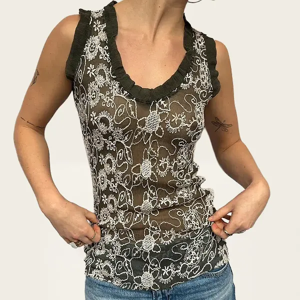 Germano Zama vintage mesh top olijfgroene tint