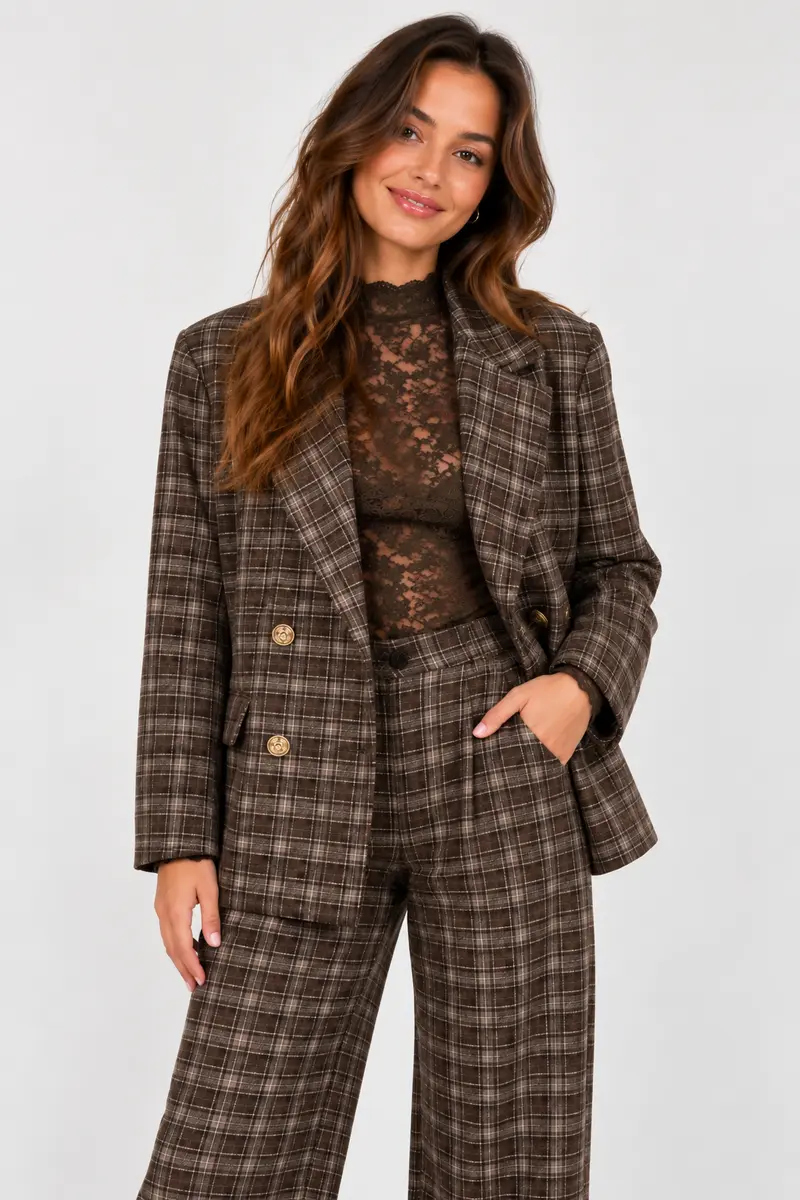 Geruite blazer bruin