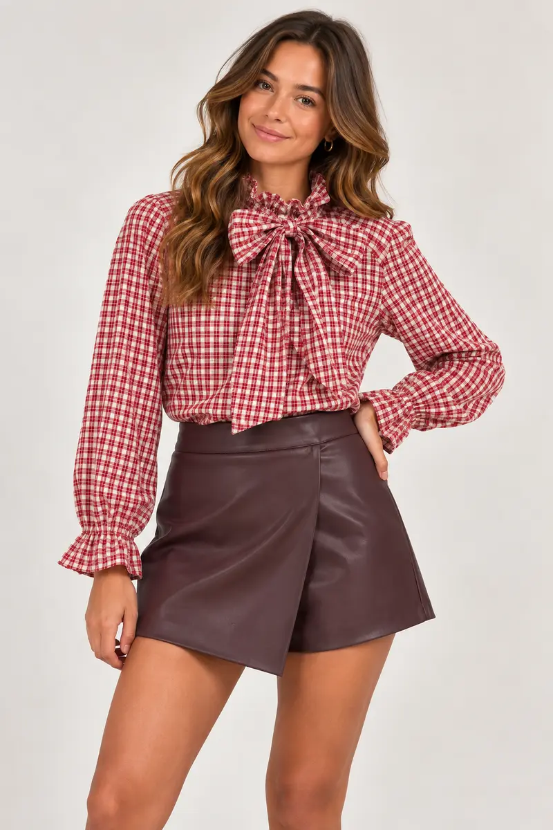 Geruite blouse rood