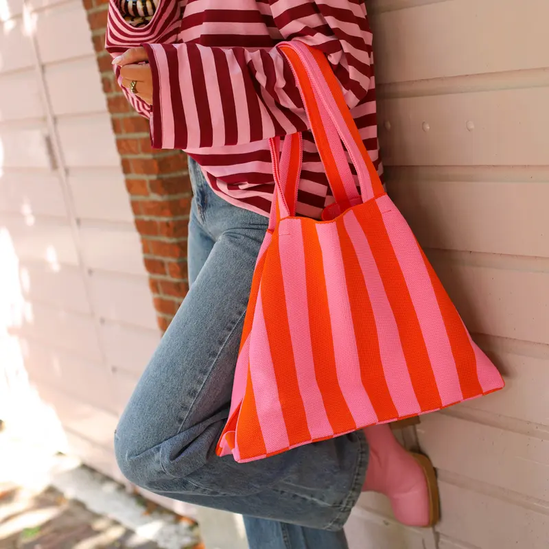 Gestreepte shopper roze oranje