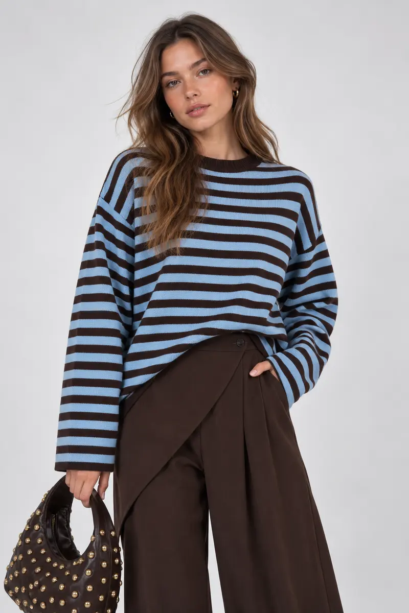 Gestreepte trui blauw/bruin