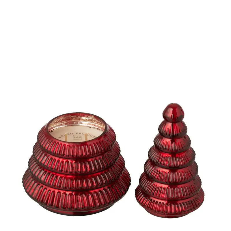 Geurkaars Boom Geribbeld Glas Kerstrood Large J-Line