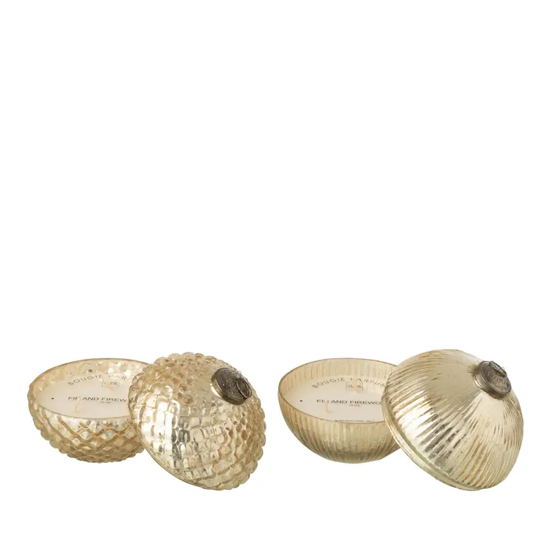 Geurkaars Kerstbal Glas Goud Large J-Line Set van 2