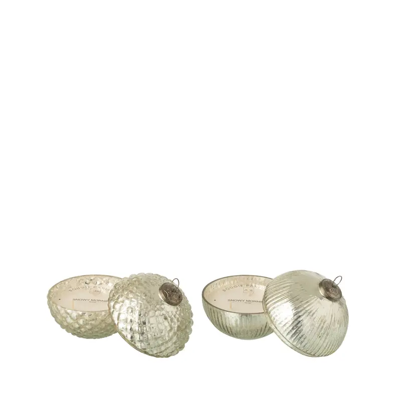 Geurkaars Kerstbal Glas Zilverkleurig Small J-Line Set van 2