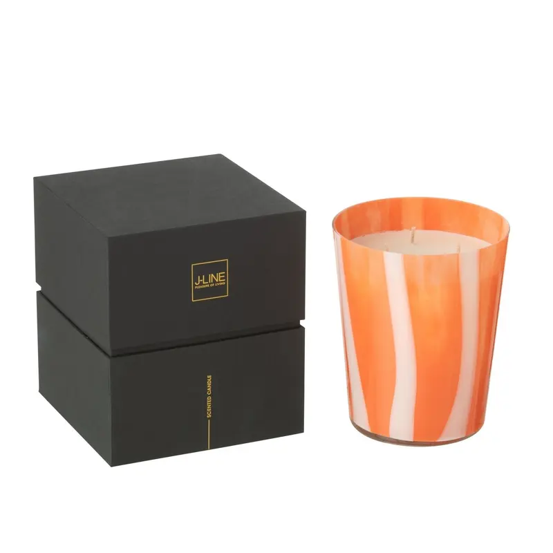 Geurkaars Noa Strepen Oranje Medium - 68uur J-Line