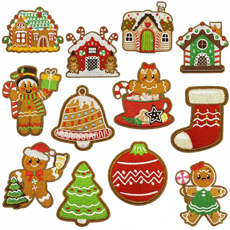 Gingerbread Christmas Cookies Embroidered Iron-On Patches