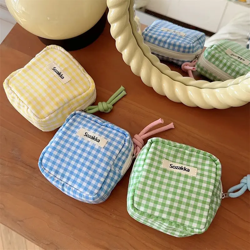 Gingham Check Zipper Pouch (3 Colours)