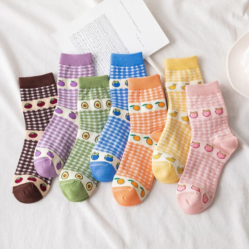 Gingham Fruit Crew Socks (7 Designs)