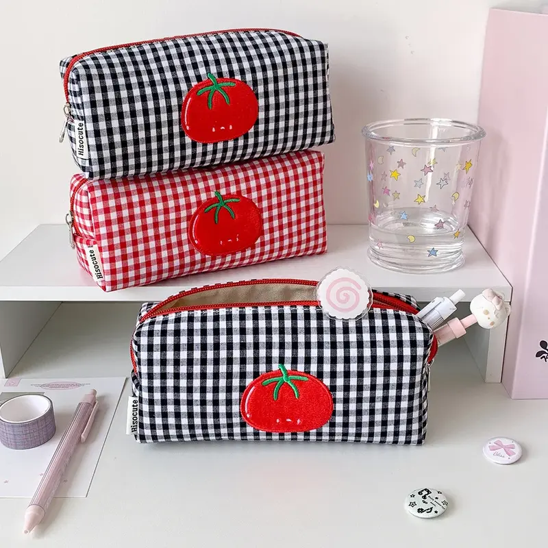 Gingham Tomato Zipper Pouch