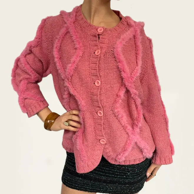 Giorgio Grati roze wollen trui met bontdetails