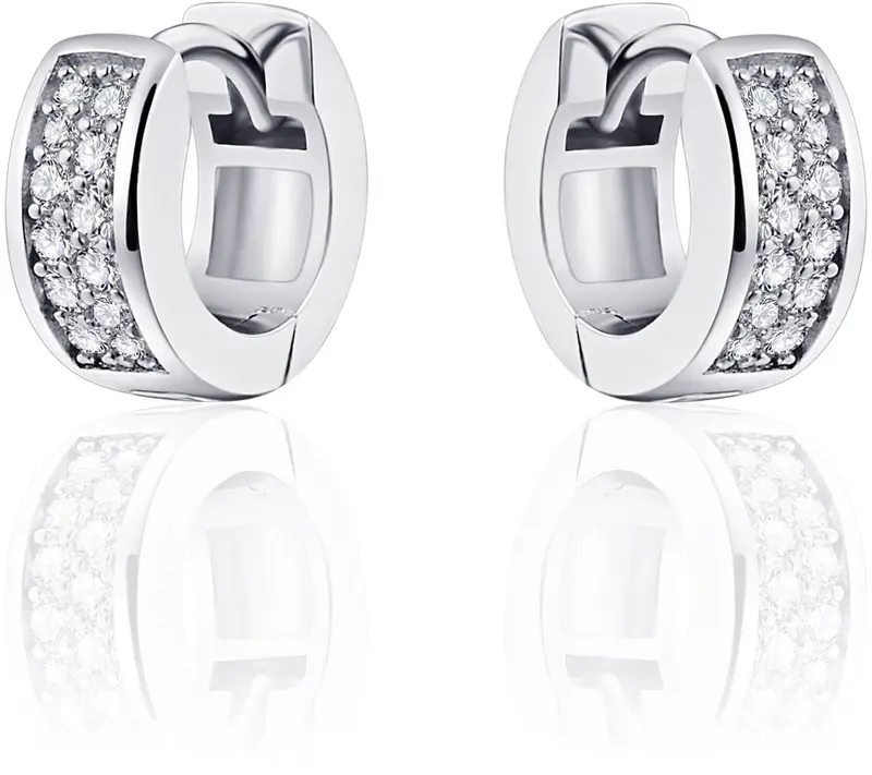Gisser Jewels - Oorringen - Vlak Gezet Met Zirkonia Met Scharnier 12mm - Gerhodineerd Zilver 925