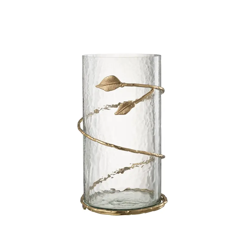 Glazen Windlicht met Gouden Bladeren Ø17,5x34cm J-Line