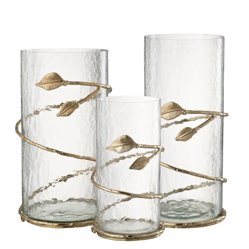 Glazen Windlichten met Gouden Bladeren Set van 3 J-Line