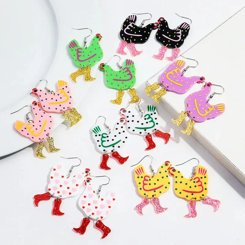 Glitter Boots Chicken Acrylic Earrings