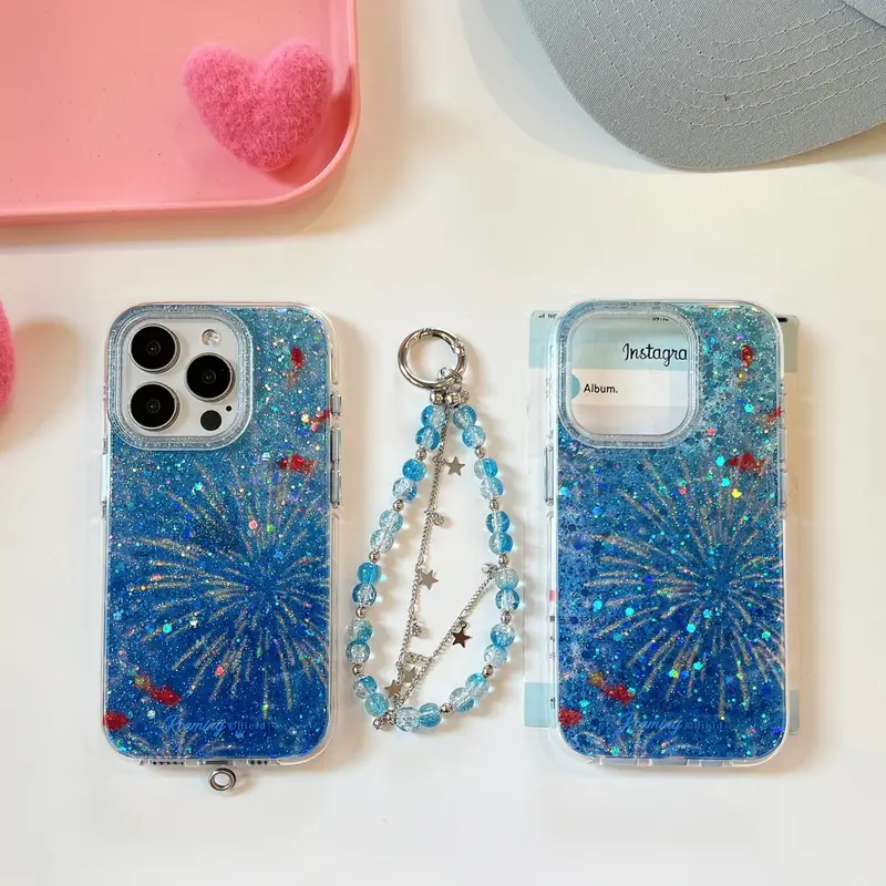 Glittering Goldfish & Firework iPhone Case