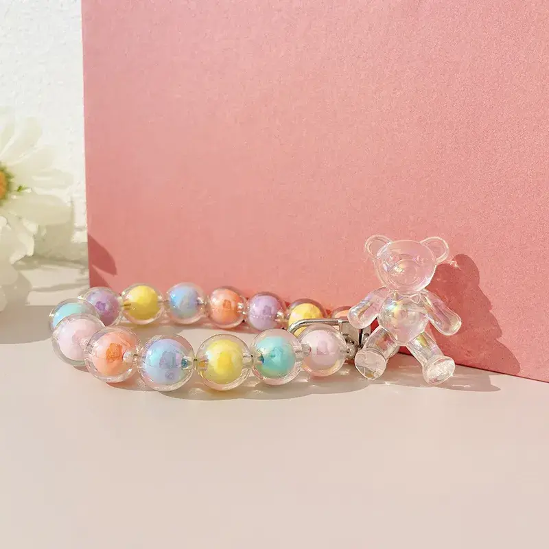 Glossy Beaded Teddy Bear Phone Strap