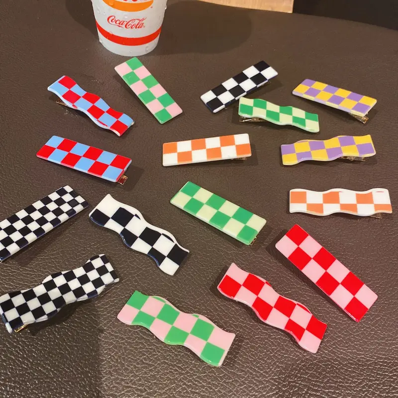 Glossy Checkerboard Hair Clip (8 Colours)